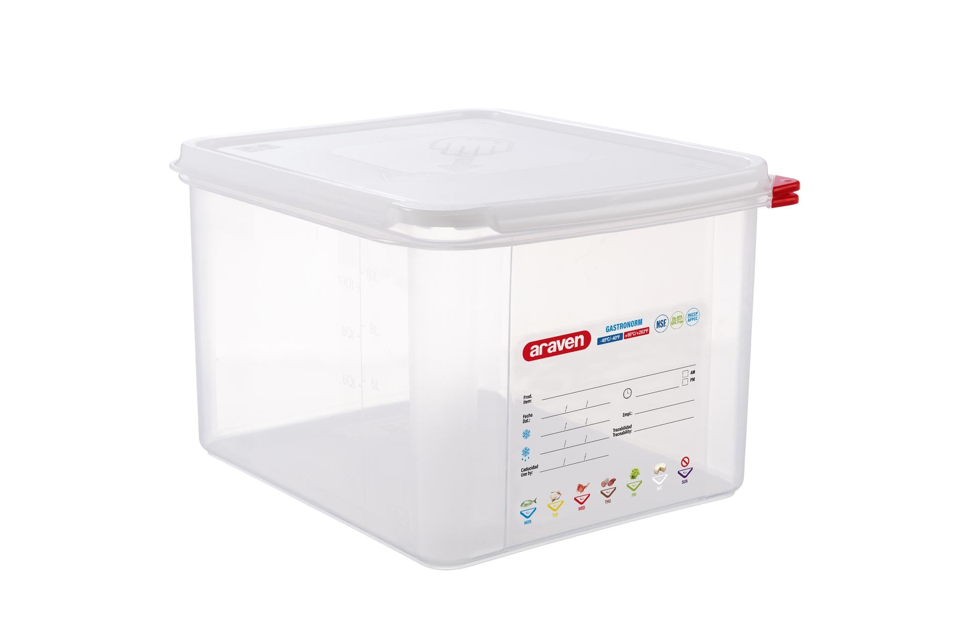 Araven Contenitore Alimentare Ermetico 1.2 L Gastronorm 1/2 - 32.5 x 26.5 x 2 cm Con Etichetta Lavabile e Alette Colorate