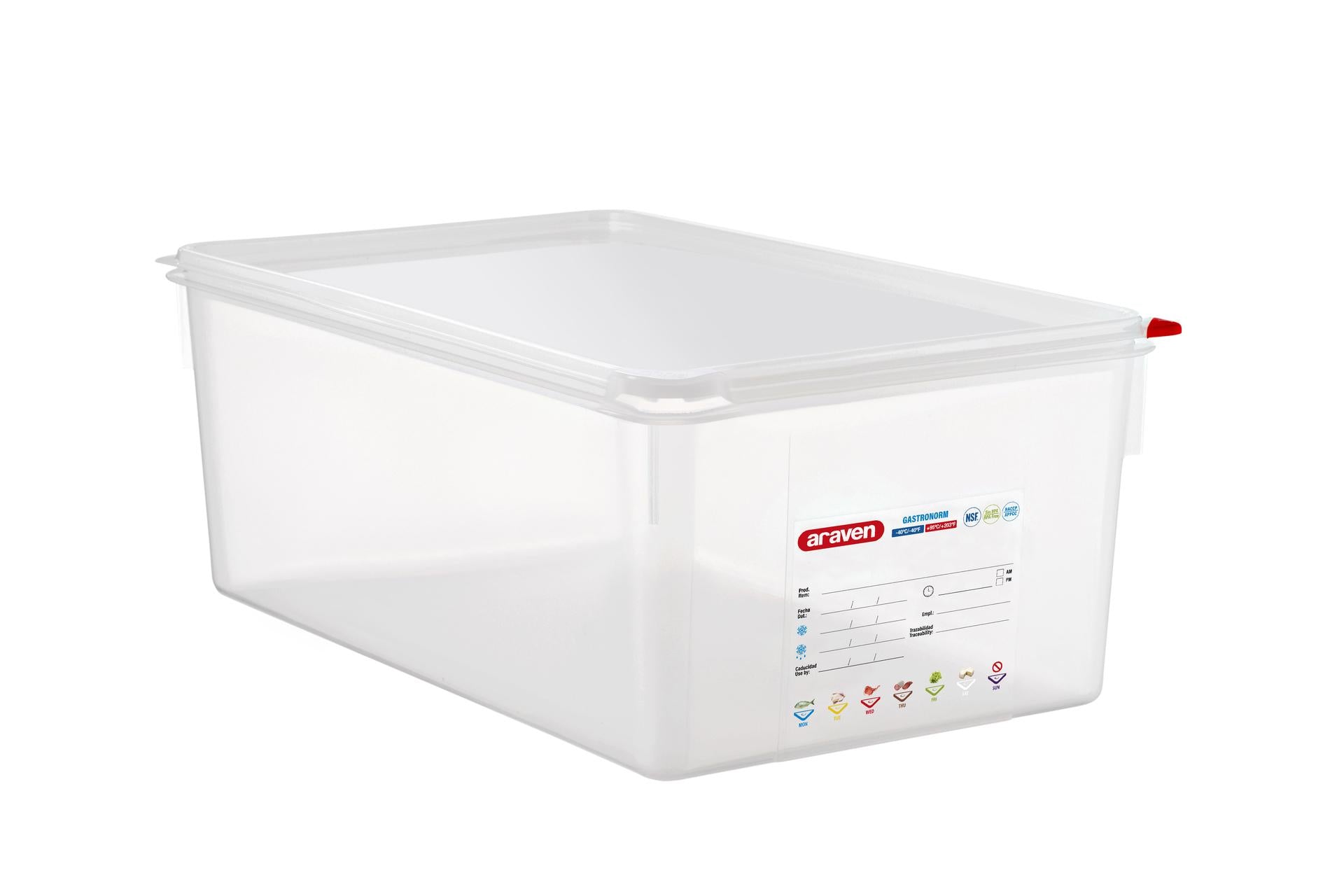 Araven Contenitore Alimentare Ermetico Gastronorm 1/1 - 28 L 530x325x200 mm Con Etichetta Riscrivibile e Alette Intercambiabili