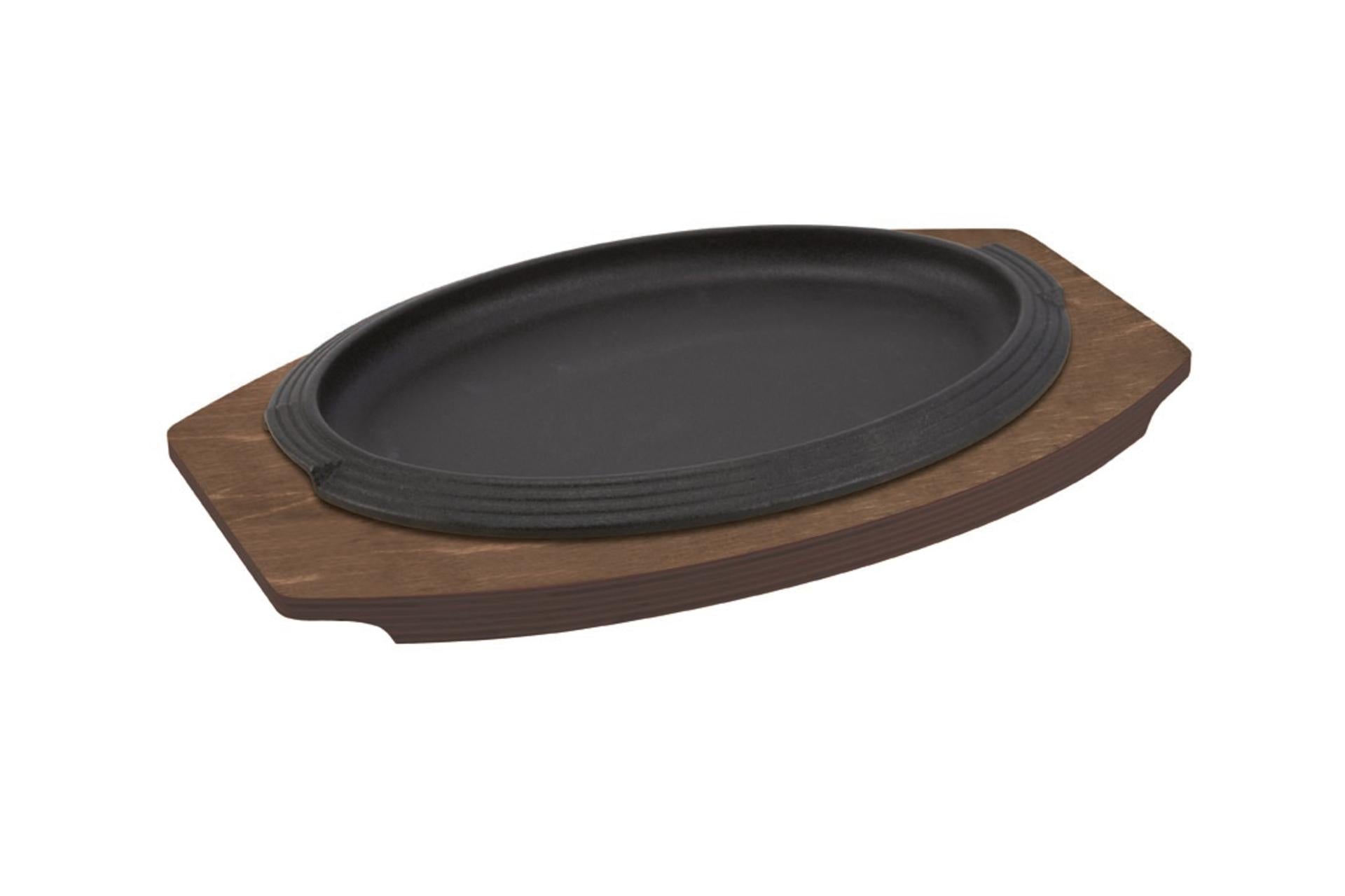 Ilsa Piatto Ovale In Ghisa Smaltata 23x14 cm Con Vassoio In Legno - Servizio e Cottura