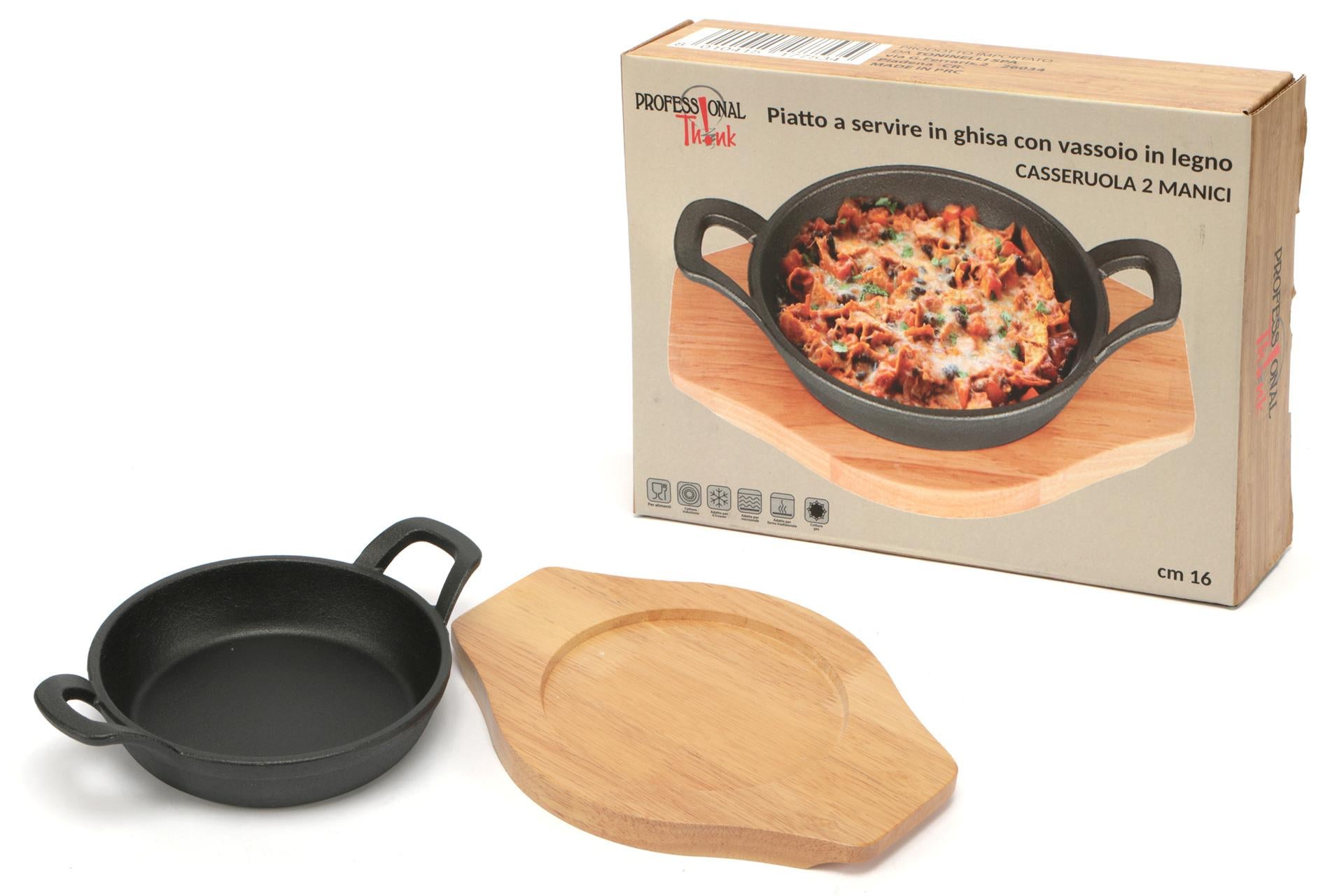 Import Tavola Professional Think Casseruola Tonda Ø16 cm In Ghisa Con Base In Legno - 2 Manici 4