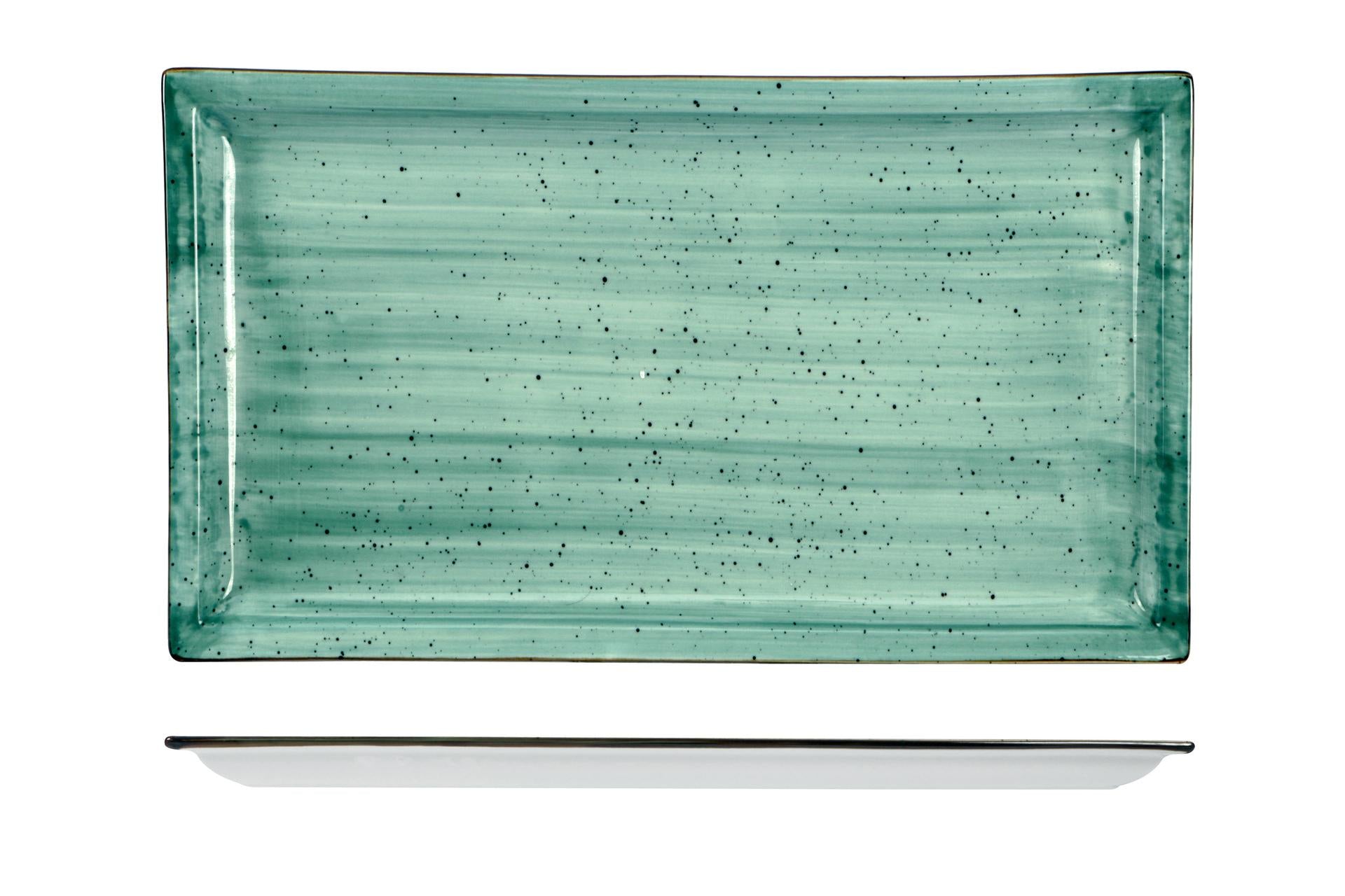 Import Tavola JustColor Green Piatto Rettangolare 31 x 18 cm In Porcellana Colorata - Set 3 Pz