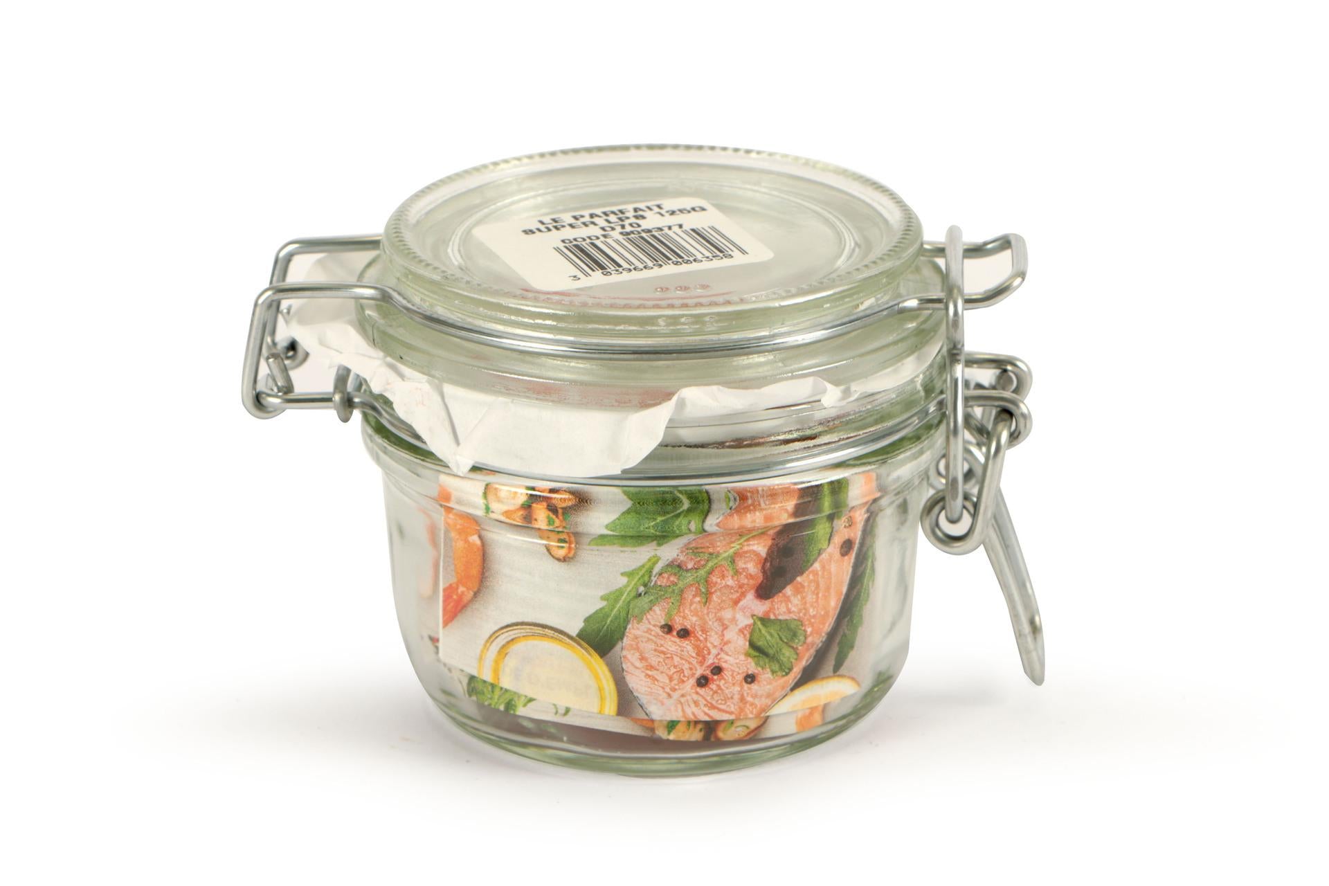 Le Parfait Super Vaso Ermetico Modello Terrine Ø70 mm - 125 ml Con Telaio Meccanico e Rondella Arancione - Set 6 Pz