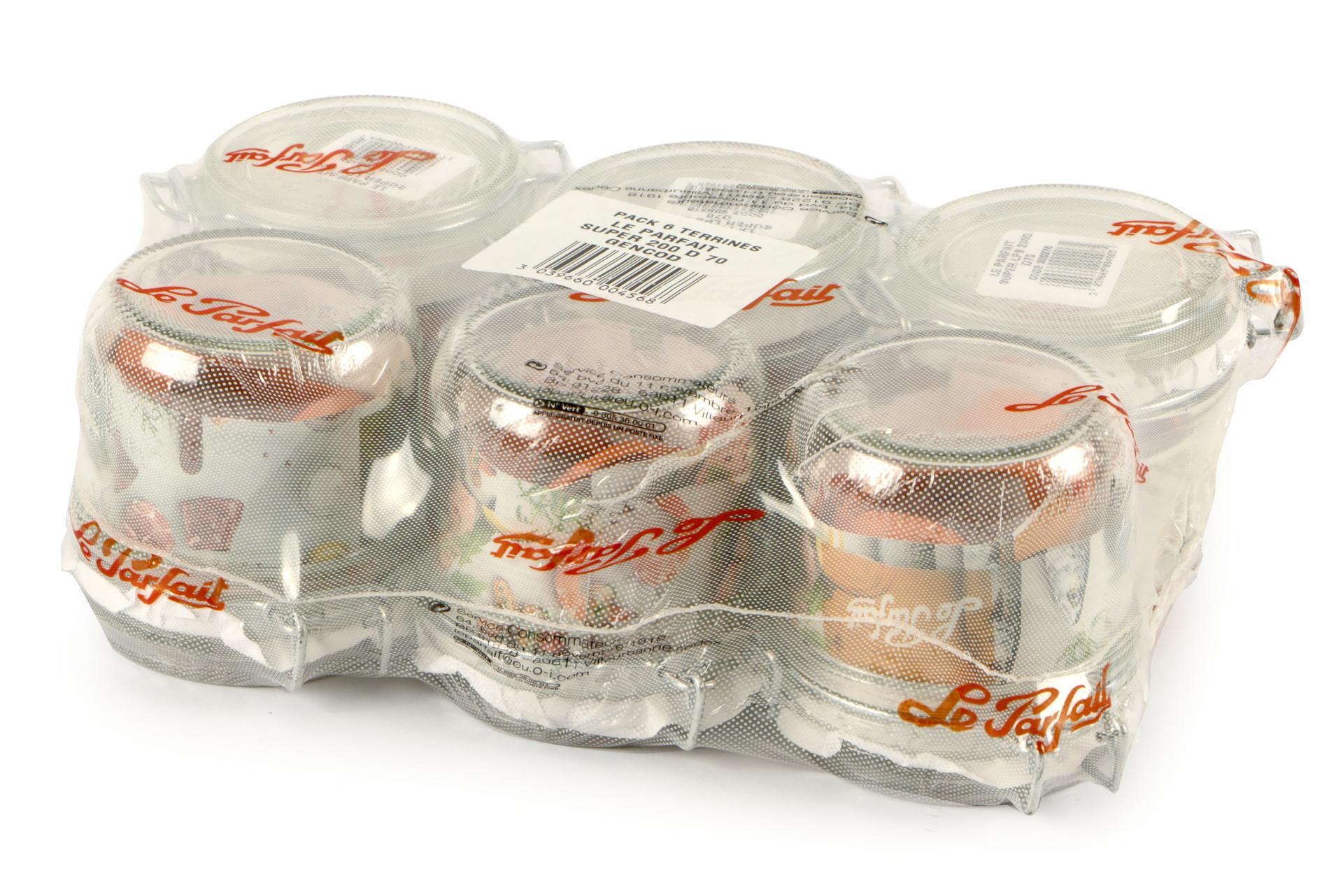 Le Parfait Super Vaso Ermetico Modello Terrine 200 - Ø70 mm Con Telaio Meccanico e Rondella Arancione - Set 6 Pz