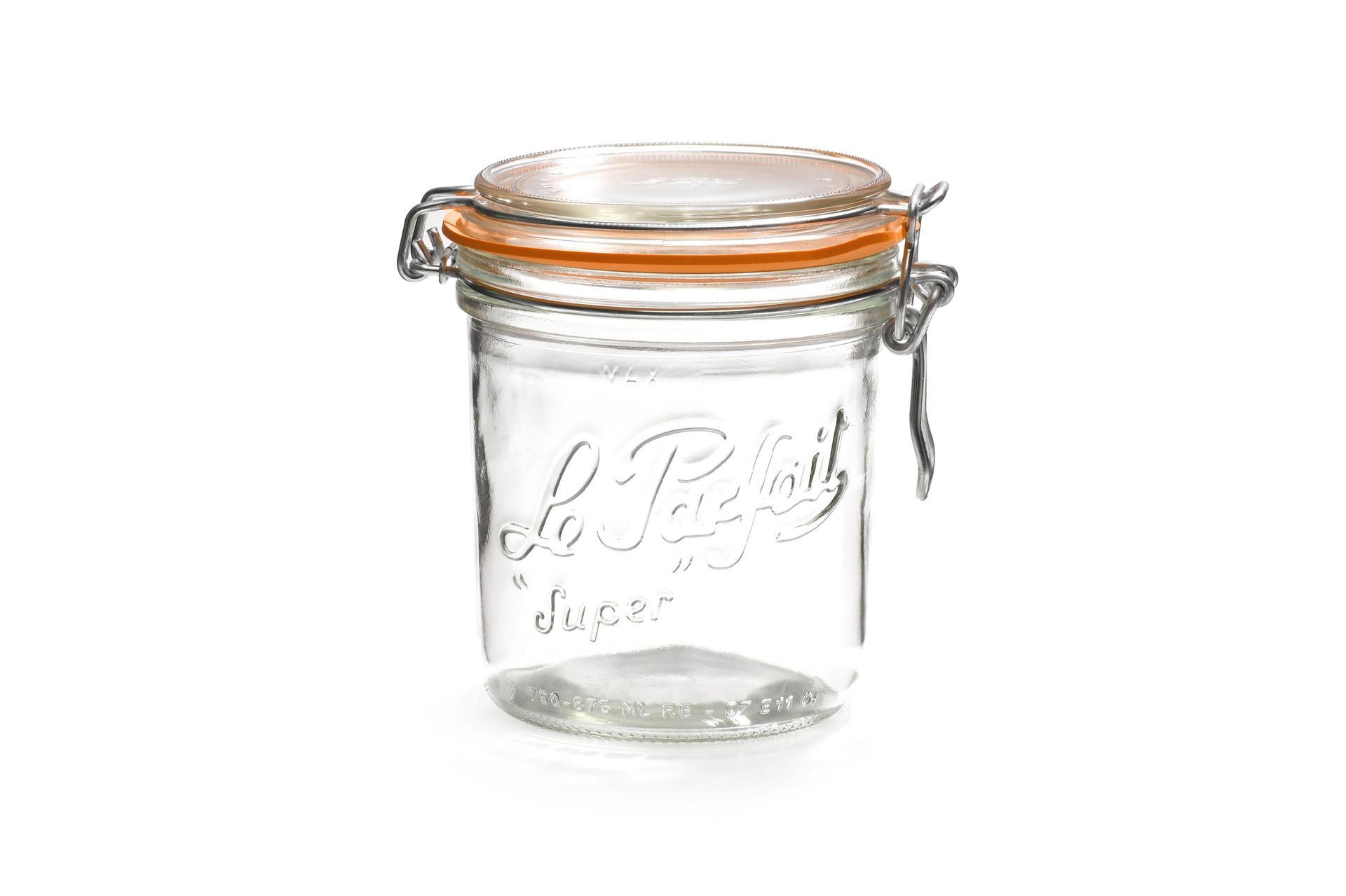 Le Parfait Super Vaso Ermetico Modello Terrine 750 ml - Ø100 mm Con Telaio Meccanico e Rondella Arancione - Set 6 Pz
