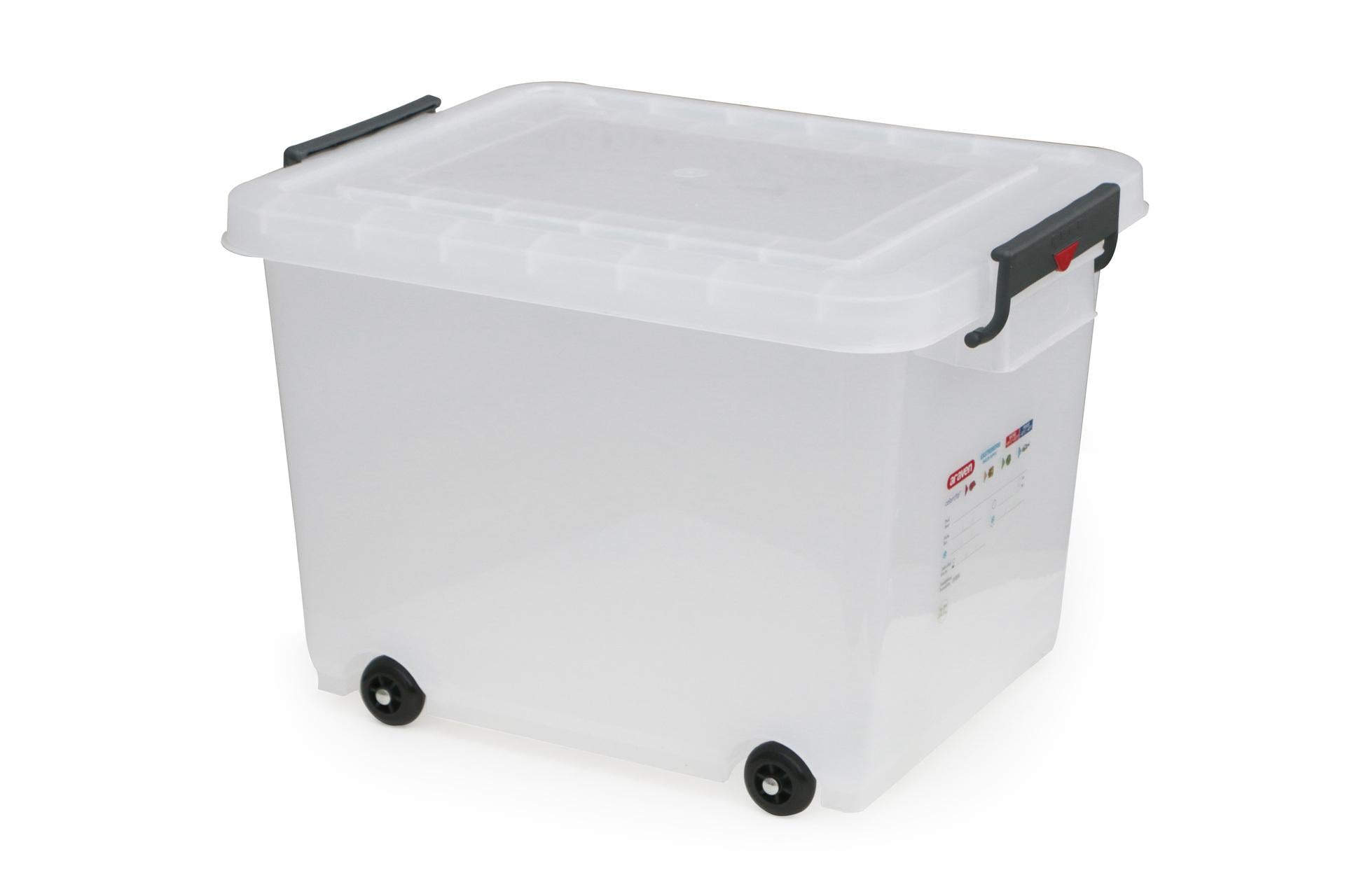 Araven Box Trasparente con Ruote 60L - Contenitore per Alimenti con Coperchio 53x40xH.38 cm