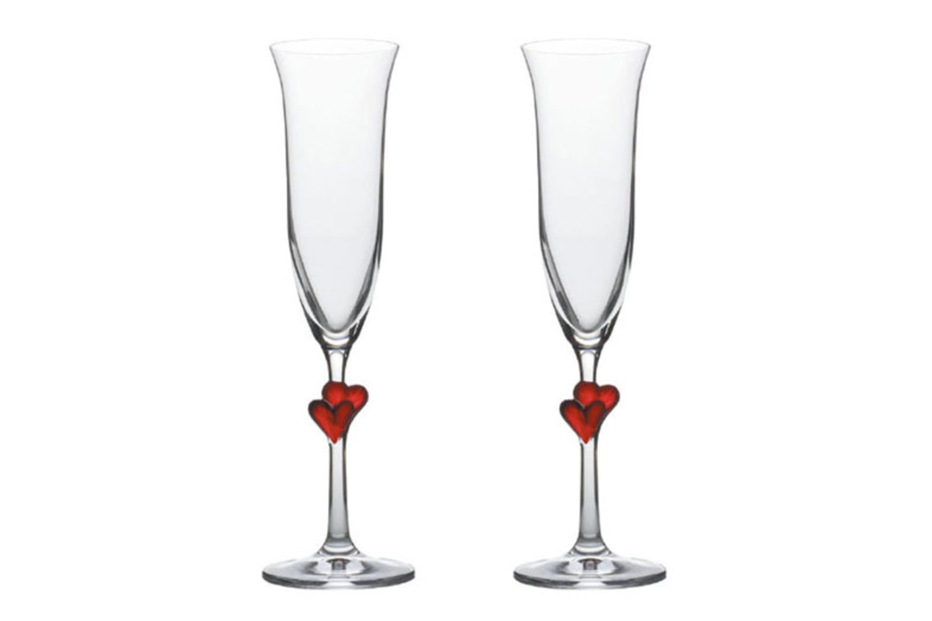 Stolzle Lausitz L'Amour Set 2 Flute Rosso 17.5 cl Con Cuori Incastonati - Set 2 Pz