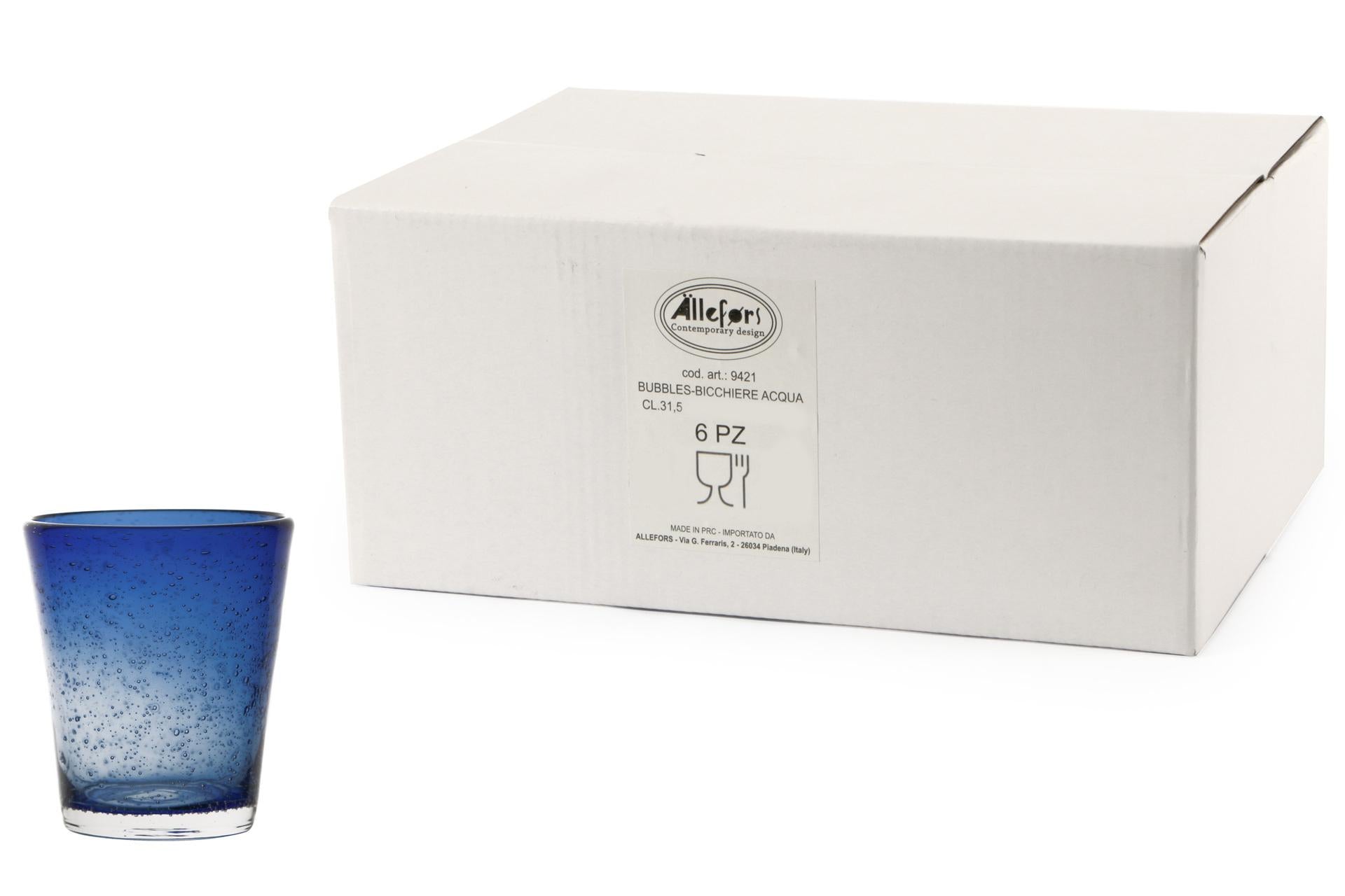 Import Tavola Professional Bubbles Bicchiere Acqua Cl.31.5 Incamiciato Blu In Pasta di Vetro Soffiato a Bocca - Set 6 Pz
