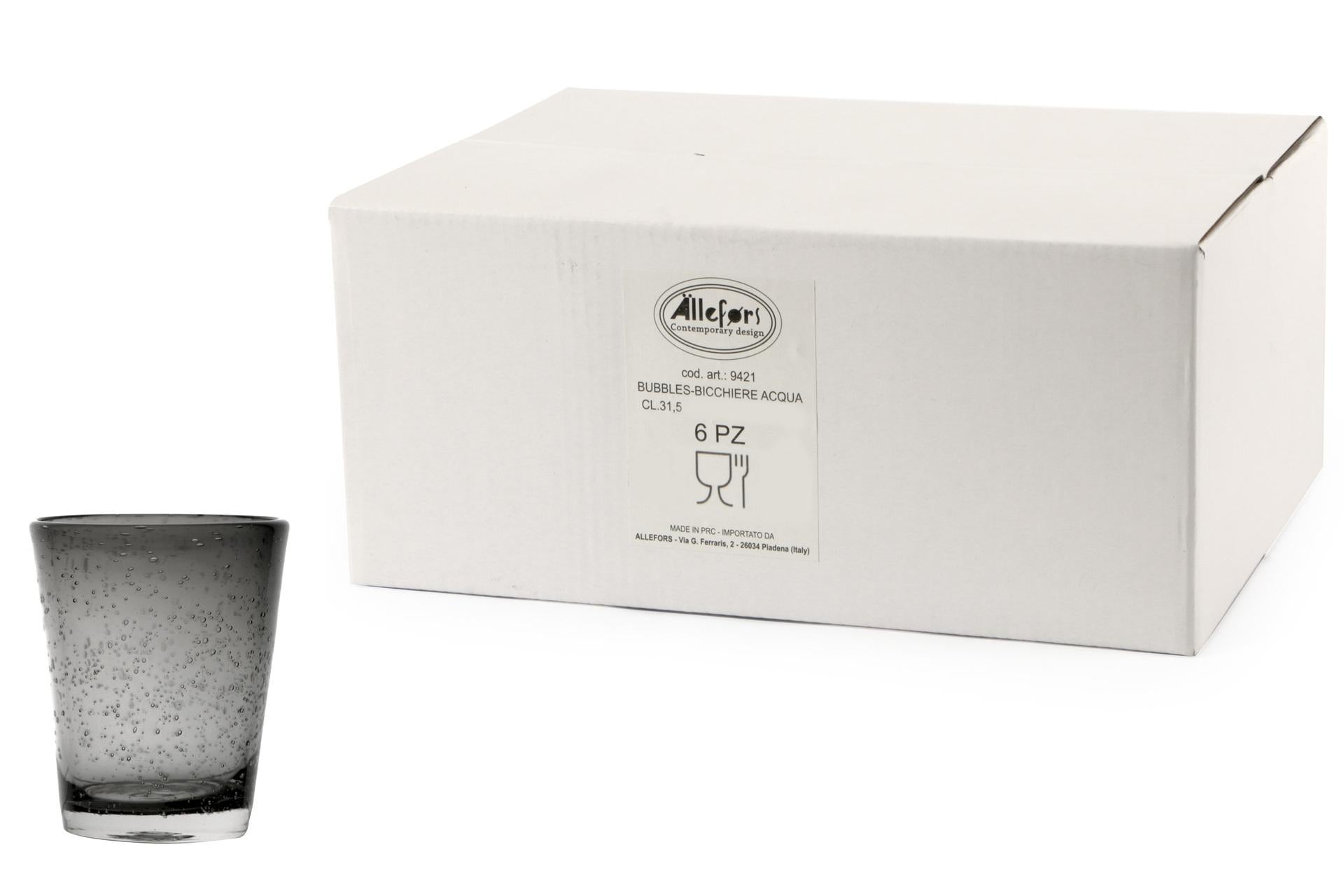 Import Tavola Professional Bubbles Bicchiere Acqua Cl.31.5 Incamiciato Grigio In Pasta di Vetro Soffiato a Bocca - Set 6 Pz