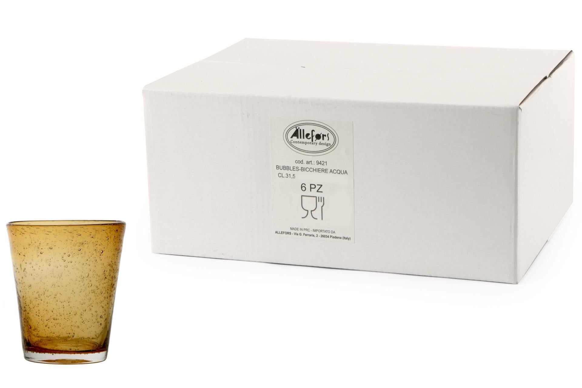Import Tavola Professional Bubbles Bicchiere Acqua Cl.31.5 Incamiciato Ambra In Pasta di Vetro Soffiato a Bocca - Set 6 Pz