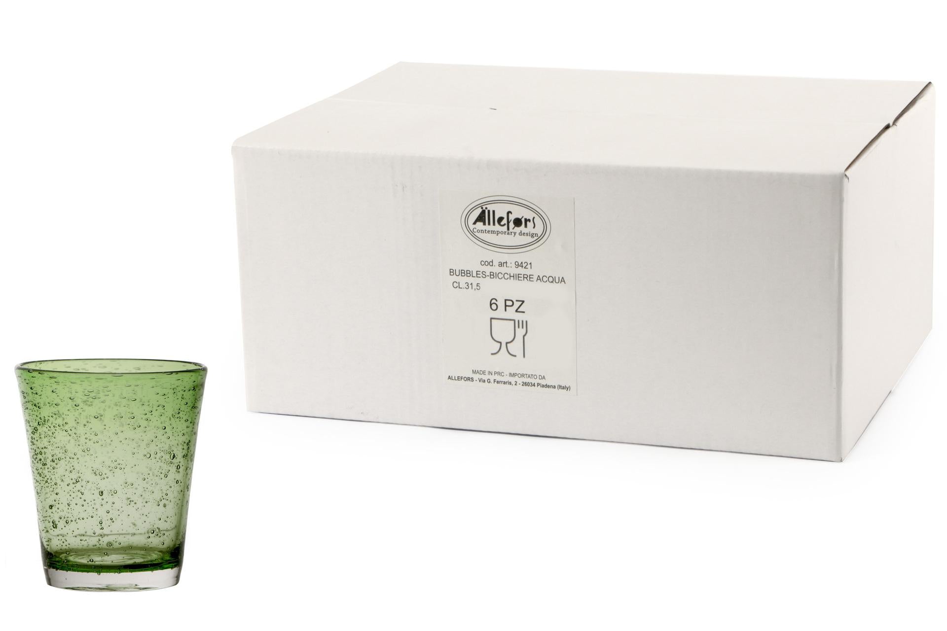 Import Tavola Professional Bubbles Bicchiere Acqua Cl.31.5 In Pasta di Vetro Soffiato Verde - Set 6 Pz