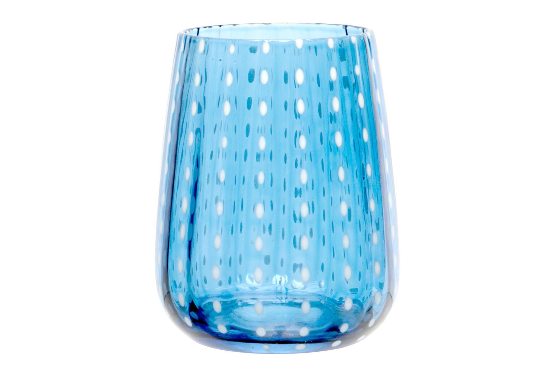 Import Tavola Professional Perlage Bicchiere Acqua 36 cl In Vetro Azzurro Soffiato a Bocca - Set 6 Pz