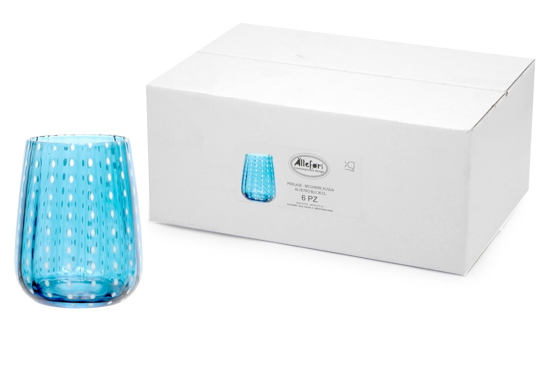 Import Tavola Professional Perlage Bicchiere Acqua 36 cl In Vetro Azzurro Soffiato a Bocca - Set 6 Pz