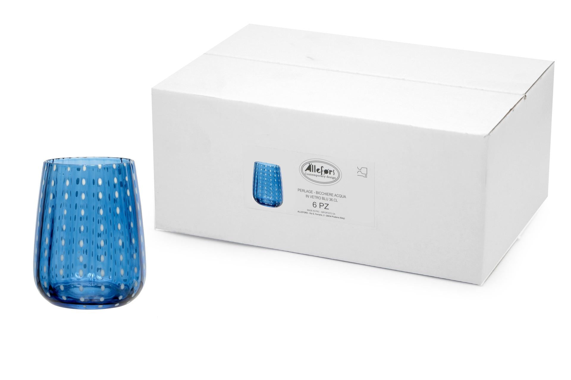 Import Tavola Professional Perlage Bicchiere Acqua 36 cl In Vetro Blu Soffiato a Bocca - Set 6 Pz