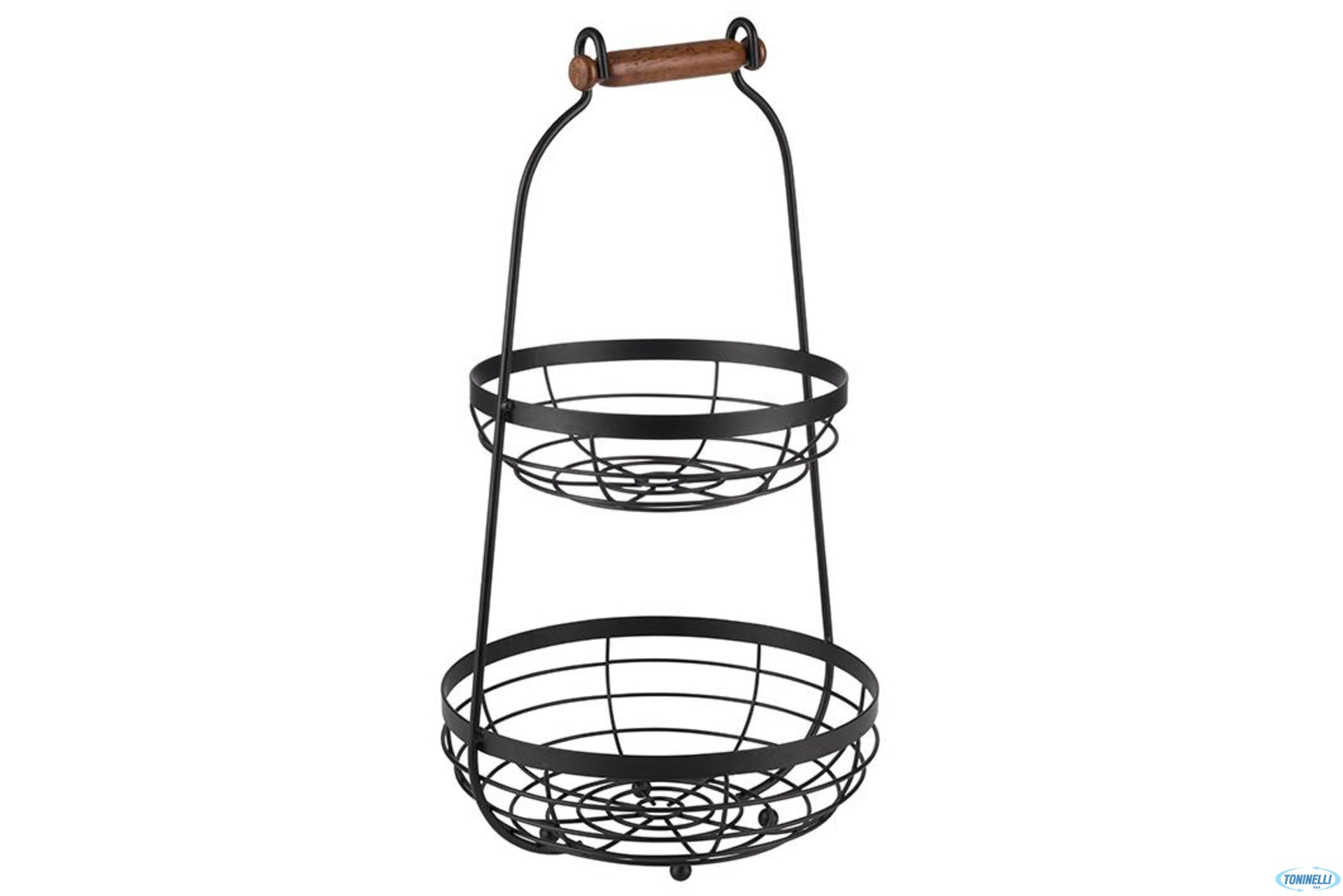 APS Buffet Alzata con 2 Cestini H.48 cm - Metallo Nero e Legno
